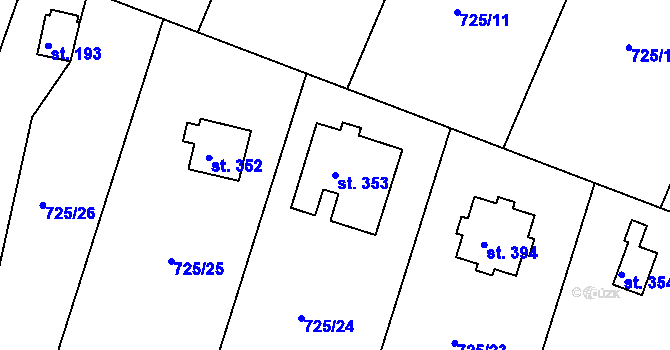 Parcela st. 353 v KÚ Těptín, Katastrální mapa