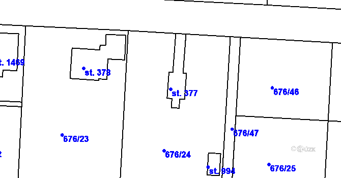 Parcela st. 377 v KÚ Těptín, Katastrální mapa