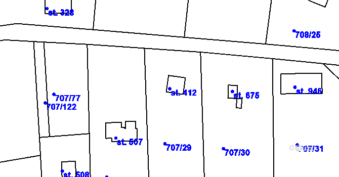 Parcela st. 412 v KÚ Těptín, Katastrální mapa