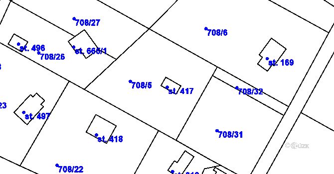 Parcela st. 417 v KÚ Těptín, Katastrální mapa