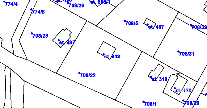 Parcela st. 418 v KÚ Těptín, Katastrální mapa