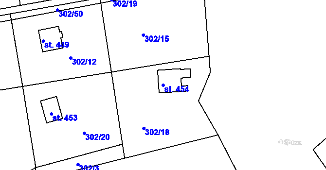 Parcela st. 454 v KÚ Těptín, Katastrální mapa