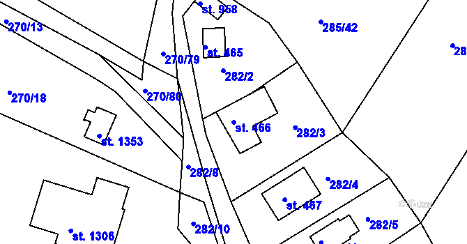 Parcela st. 466 v KÚ Těptín, Katastrální mapa