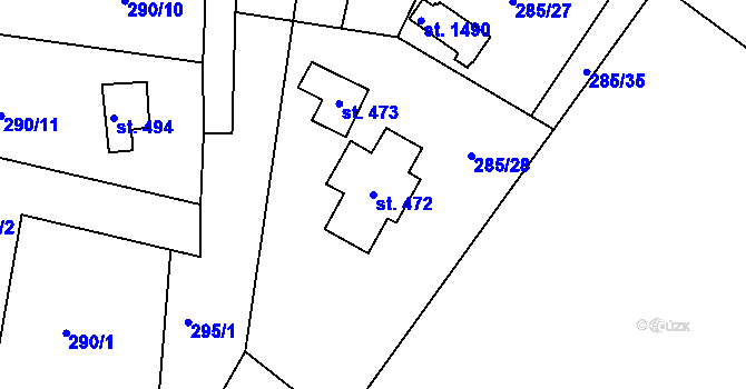 Parcela st. 472 v KÚ Těptín, Katastrální mapa