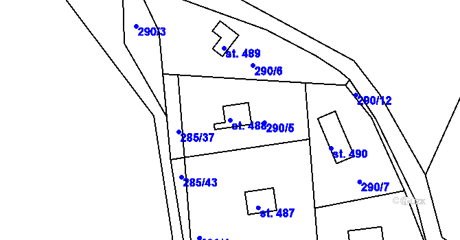 Parcela st. 488 v KÚ Těptín, Katastrální mapa