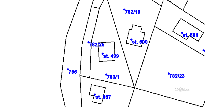 Parcela st. 499 v KÚ Těptín, Katastrální mapa