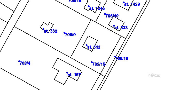 Parcela st. 512 v KÚ Těptín, Katastrální mapa