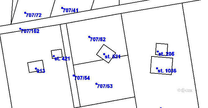 Parcela st. 521 v KÚ Těptín, Katastrální mapa