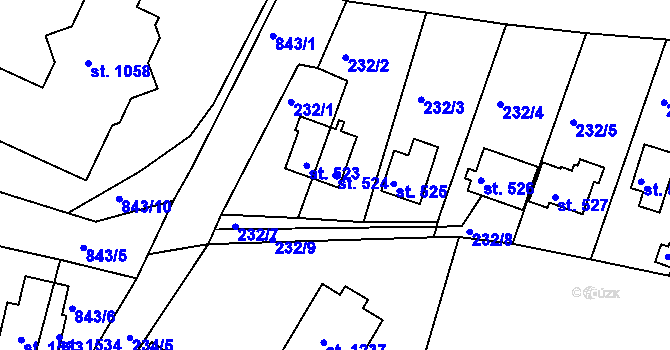 Parcela st. 524 v KÚ Těptín, Katastrální mapa