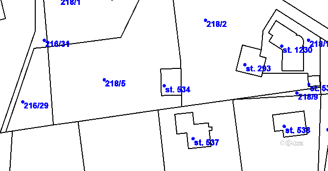 Parcela st. 534 v KÚ Těptín, Katastrální mapa