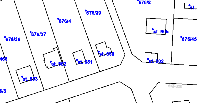 Parcela st. 650 v KÚ Těptín, Katastrální mapa