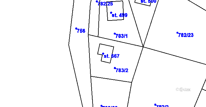 Parcela st. 667 v KÚ Těptín, Katastrální mapa