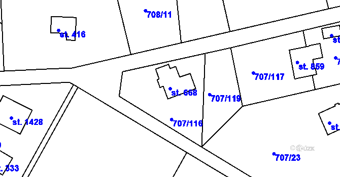 Parcela st. 668 v KÚ Těptín, Katastrální mapa