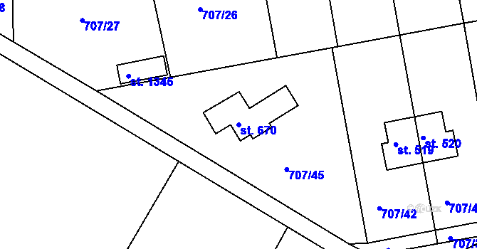 Parcela st. 670 v KÚ Těptín, Katastrální mapa