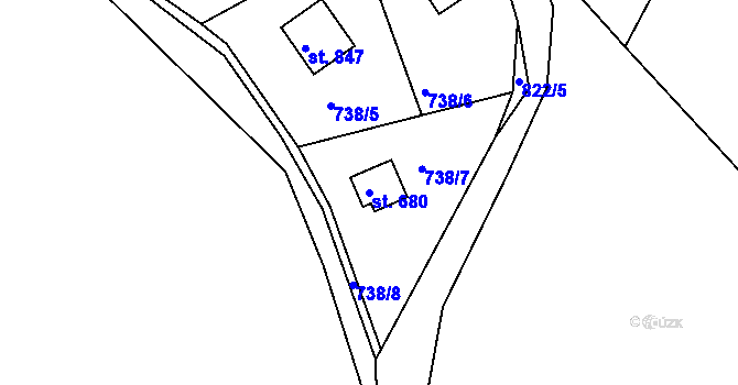 Parcela st. 680 v KÚ Těptín, Katastrální mapa