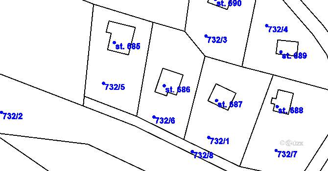Parcela st. 686 v KÚ Těptín, Katastrální mapa