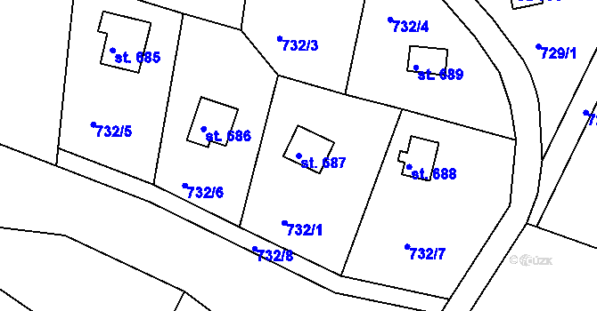 Parcela st. 687 v KÚ Těptín, Katastrální mapa