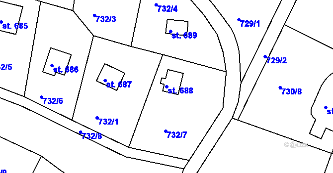 Parcela st. 688 v KÚ Těptín, Katastrální mapa