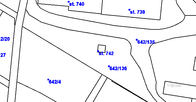 Parcela st. 742 v KÚ Těptín, Katastrální mapa