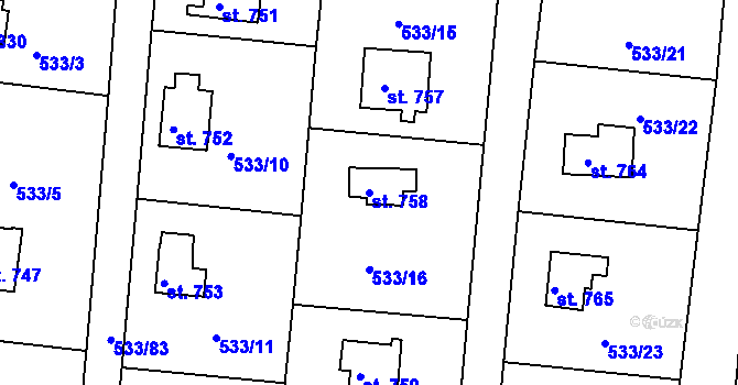 Parcela st. 758 v KÚ Těptín, Katastrální mapa