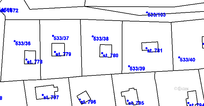 Parcela st. 780 v KÚ Těptín, Katastrální mapa