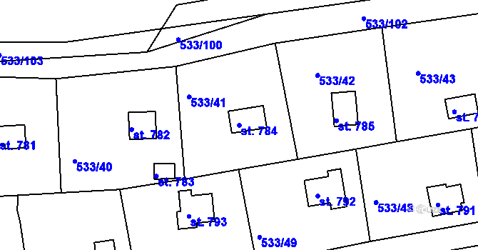 Parcela st. 784 v KÚ Těptín, Katastrální mapa