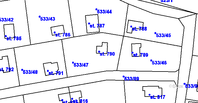 Parcela st. 790 v KÚ Těptín, Katastrální mapa