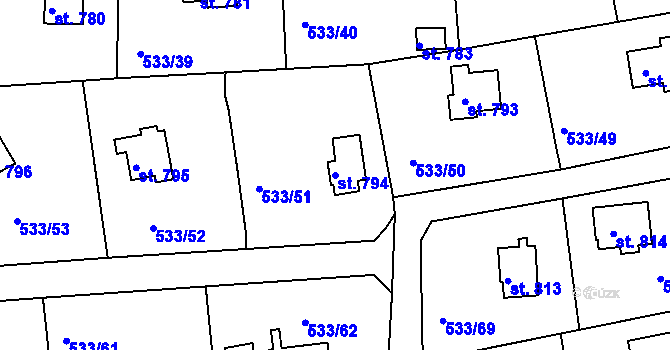 Parcela st. 794 v KÚ Těptín, Katastrální mapa