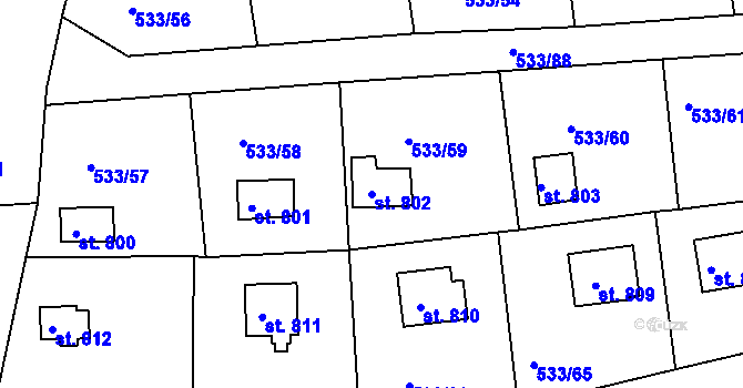 Parcela st. 802 v KÚ Těptín, Katastrální mapa