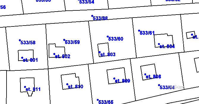 Parcela st. 803 v KÚ Těptín, Katastrální mapa