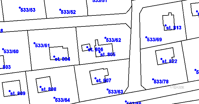 Parcela st. 805 v KÚ Těptín, Katastrální mapa