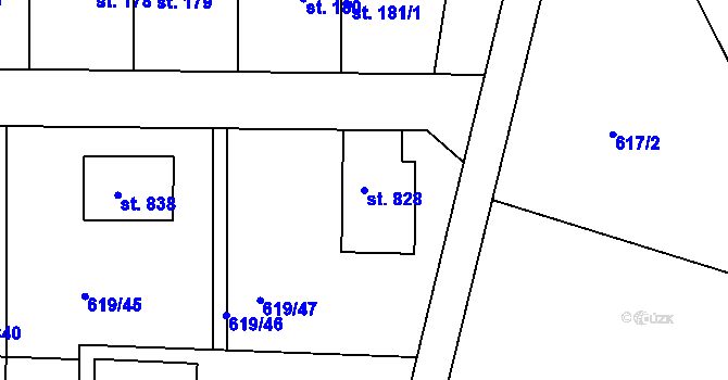 Parcela st. 828 v KÚ Těptín, Katastrální mapa