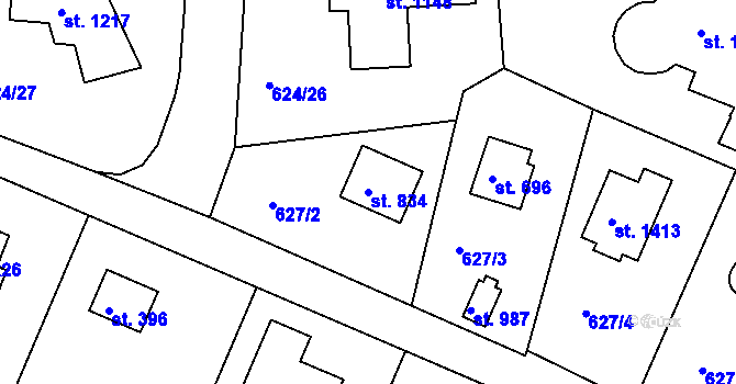 Parcela st. 834 v KÚ Těptín, Katastrální mapa