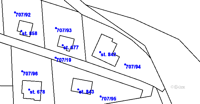 Parcela st. 842 v KÚ Těptín, Katastrální mapa