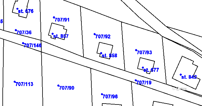 Parcela st. 858 v KÚ Těptín, Katastrální mapa