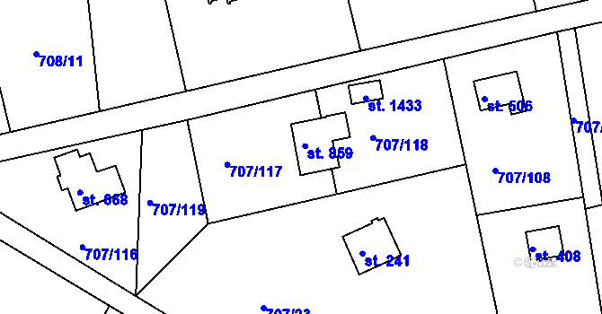 Parcela st. 859 v KÚ Těptín, Katastrální mapa