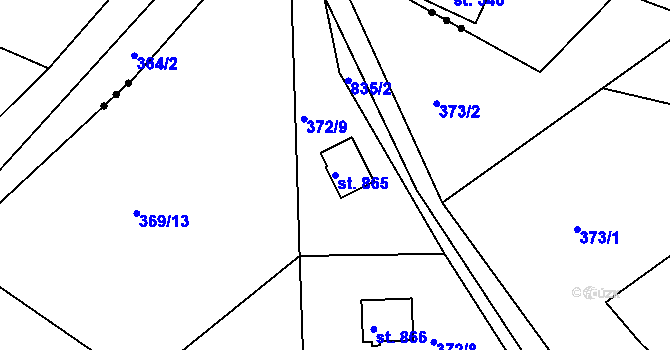 Parcela st. 865 v KÚ Těptín, Katastrální mapa