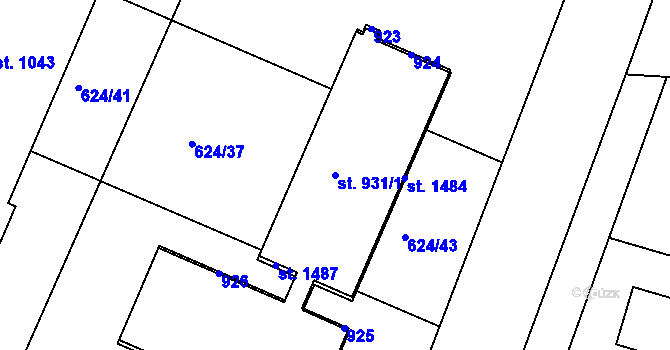 Parcela st. 931/1 v KÚ Těptín, Katastrální mapa