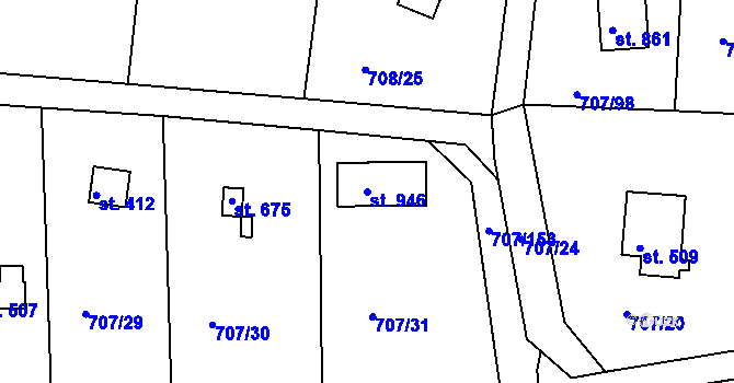 Parcela st. 946 v KÚ Těptín, Katastrální mapa