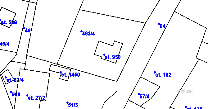 Parcela st. 950 v KÚ Těptín, Katastrální mapa