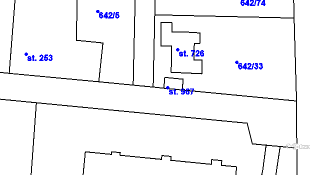 Parcela st. 967 v KÚ Těptín, Katastrální mapa