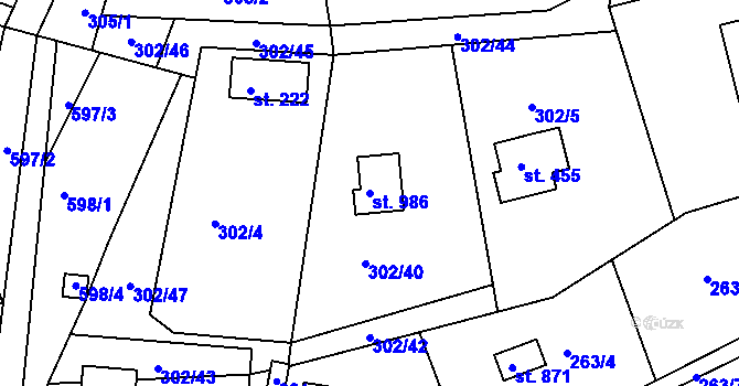 Parcela st. 986 v KÚ Těptín, Katastrální mapa