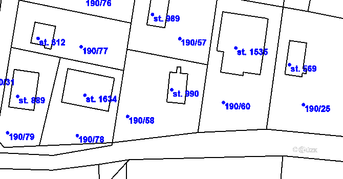 Parcela st. 990 v KÚ Těptín, Katastrální mapa