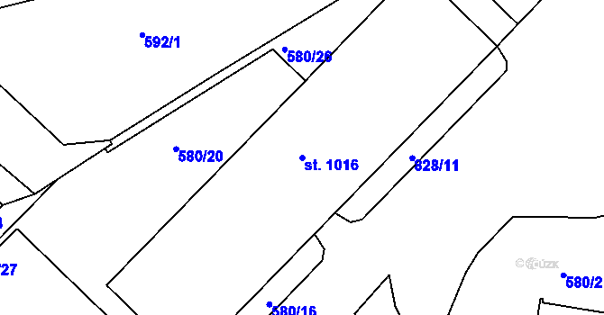 Parcela st. 1016 v KÚ Těptín, Katastrální mapa