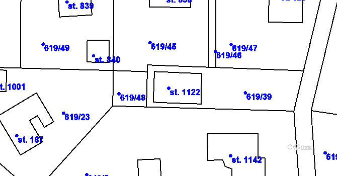 Parcela st. 1122 v KÚ Těptín, Katastrální mapa