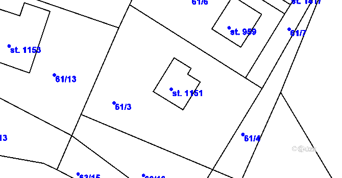 Parcela st. 1151 v KÚ Těptín, Katastrální mapa