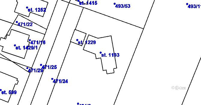 Parcela st. 1193 v KÚ Těptín, Katastrální mapa