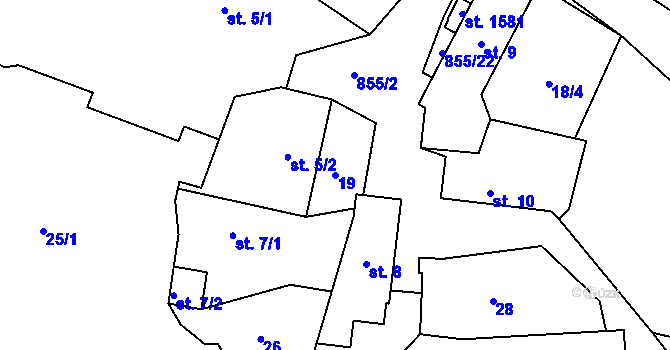 Parcela st. 19 v KÚ Těptín, Katastrální mapa