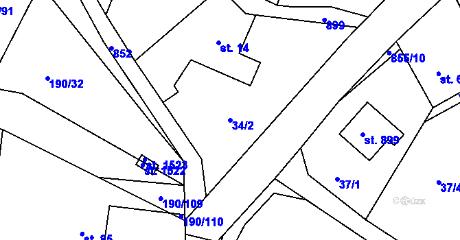 Parcela st. 34/2 v KÚ Těptín, Katastrální mapa