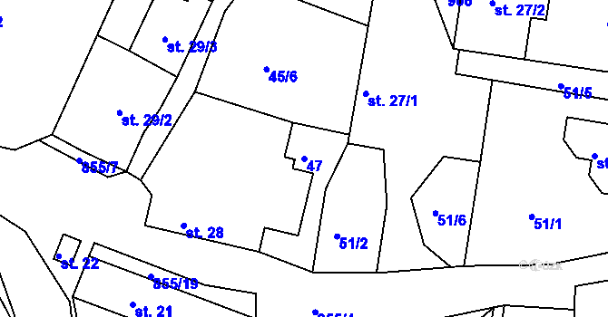 Parcela st. 47 v KÚ Těptín, Katastrální mapa